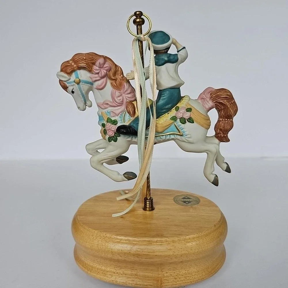 Vintage Breckenridge Designs Carousel Music Box Sailor Boy Porcelain Horse Decor